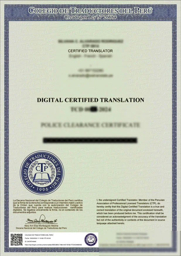 Modelo de Traducción Certificada Digital — Colegio de Traductores del Perú